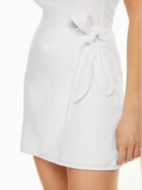 NWT Aritzia Wilfred Parthenon Organic Linen Wrap Mini Skirt White Size 4
